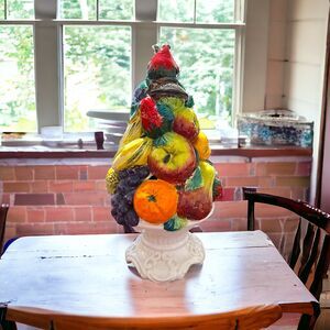 Vintage 13” Lefton Italian Majolica‎ Ceramic Fruit Centerpiece